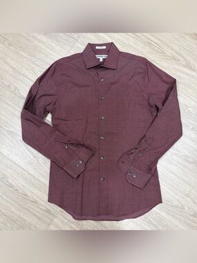 Express Men’s Burgundy Dot-Print Dress Shirt